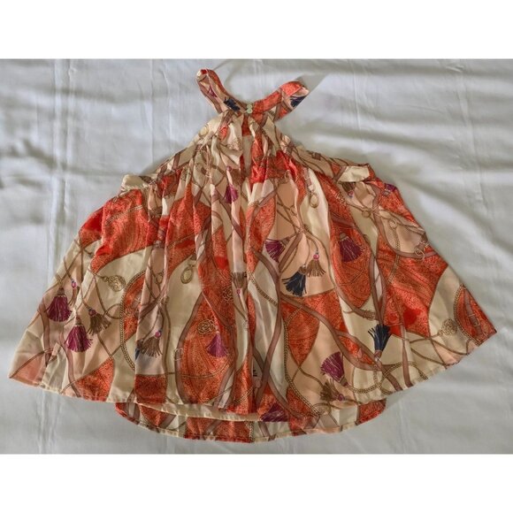 ENTRO Orange & Pink Boho Style Tassel Print Flowy Halter Top Size Large - Picture 3 of 9